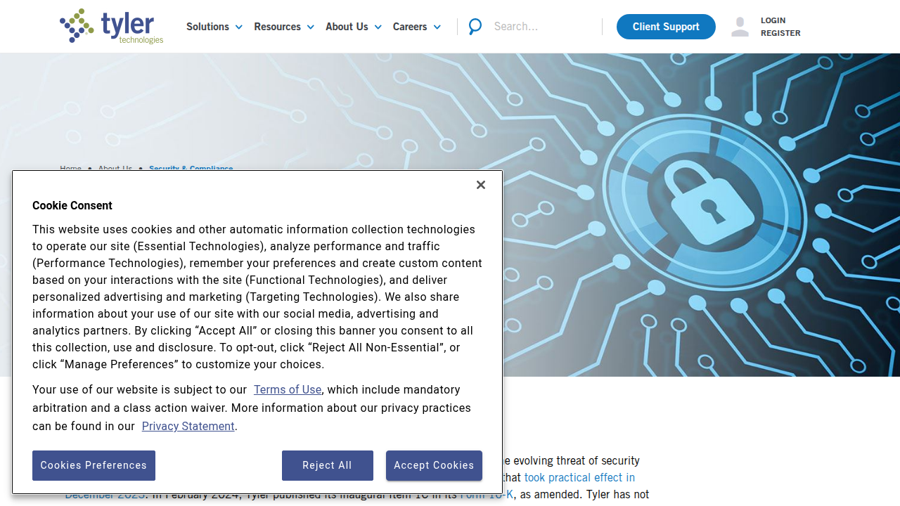 Explore Tyler Technologies' dedicated security and compliance page to understand their approach to regulatory solutions.