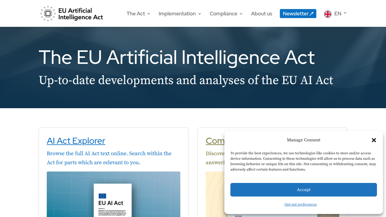 Screenshot of the official EU AI Act website, highlighting the critical August 2026 deadline for full enforceability.