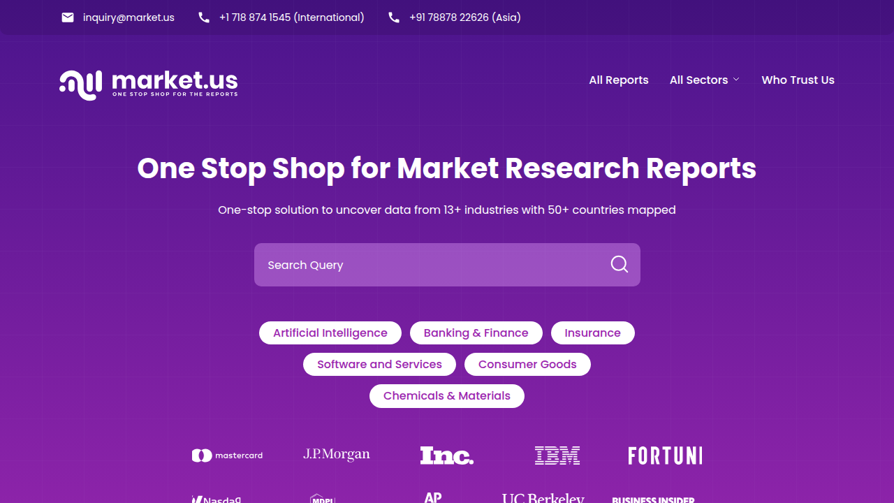 Screenshot of Market.us, a research firm providing market insights on various industries including AI.