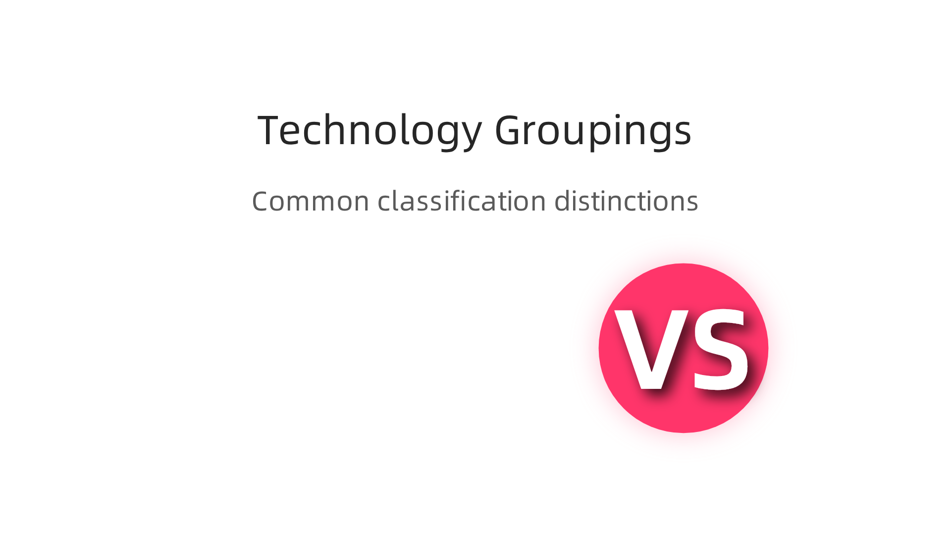 Technology can be categorized by fundamental distinctions like hardware vs. software, platforms vs. applications, and enabling vs. applied tech.