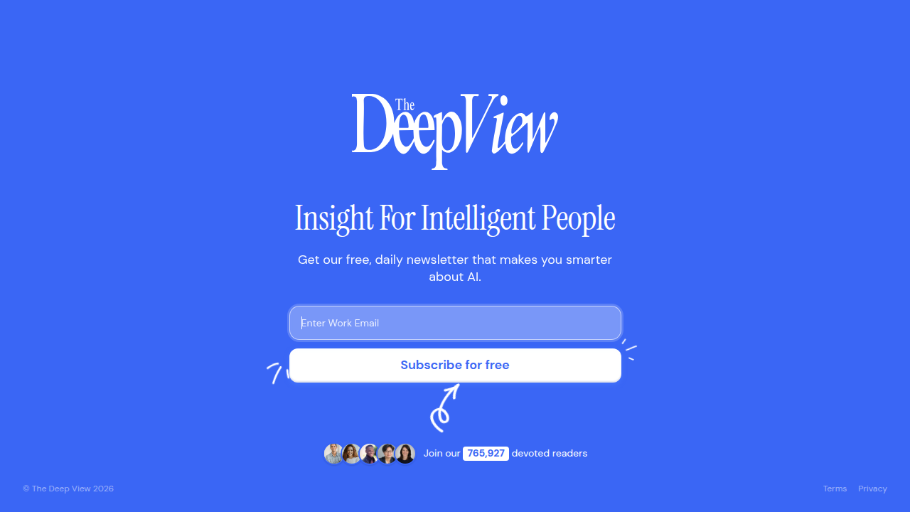 Capture the clean design and call to action of The Deep View Newsletter subscription page.