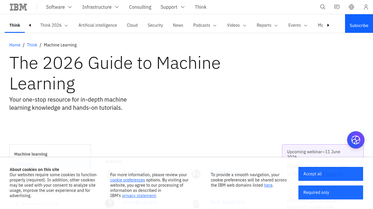 The IBM Machine Learning page, showcasing resources for understanding modern AI systems.