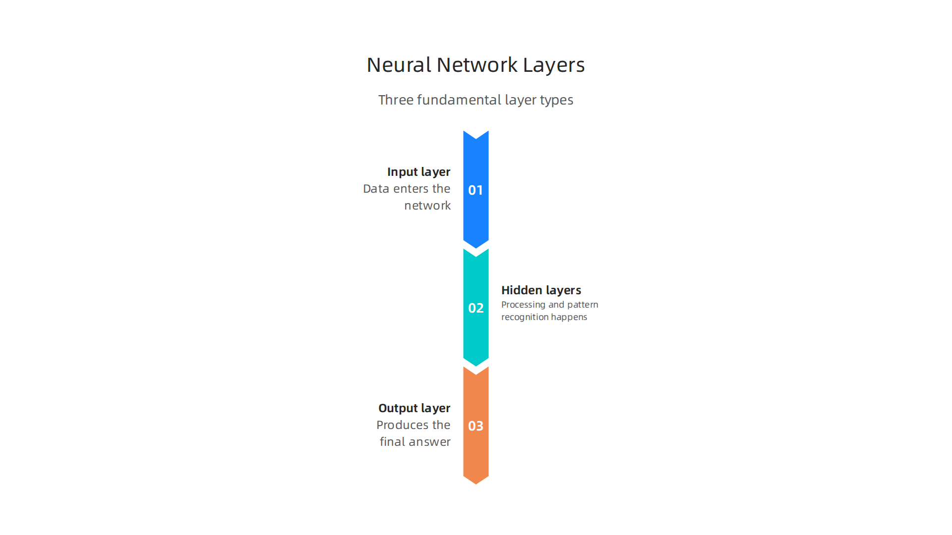 Visualizing the three fundamental layers within a basic artificial neural network.