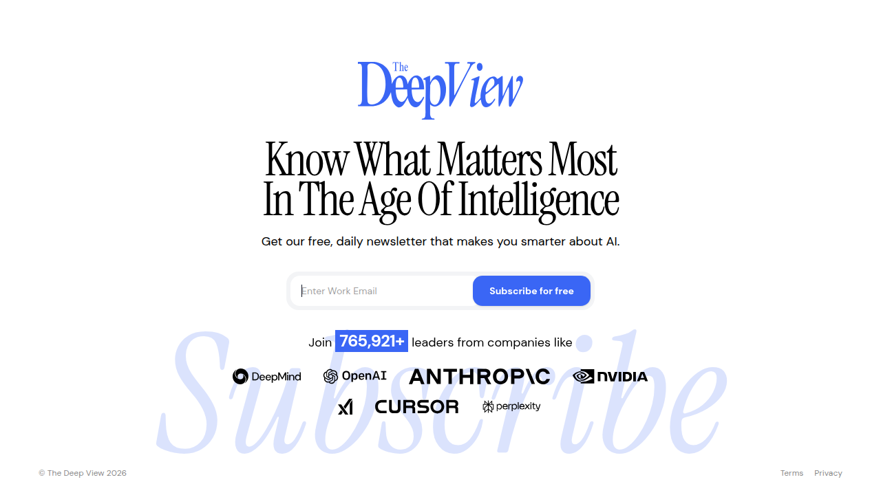 A screenshot of The Deep View newsletter subscription page, offering daily AI updates.