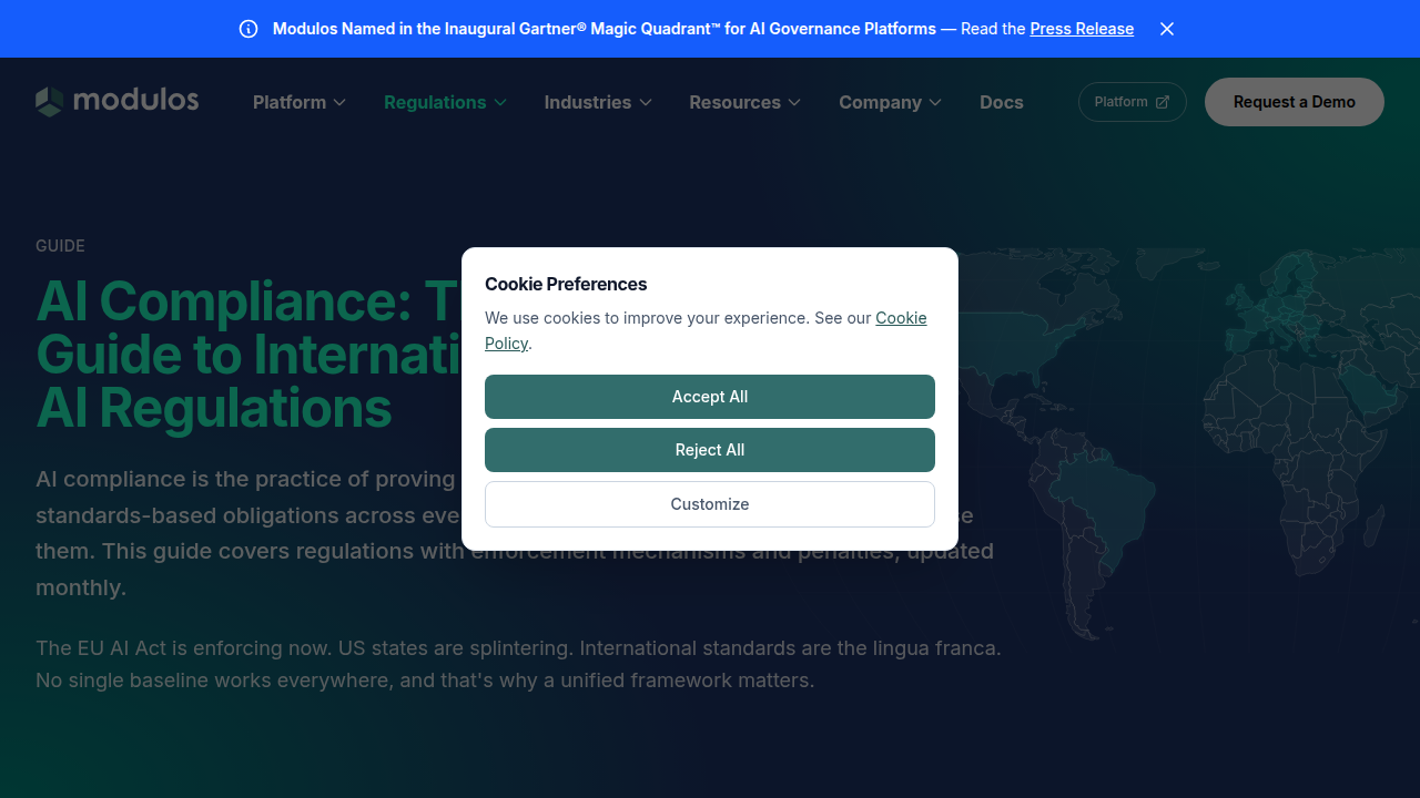 Screenshot of Modulos.ai's 'AI Compliance Guide 2026,' outlining steps for integrating AI into compliance programs.