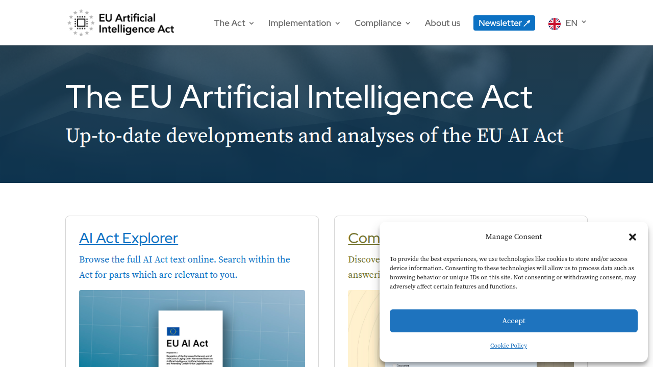 The official website for the EU AI Act, outlining key regulations impacting generative AI tools.