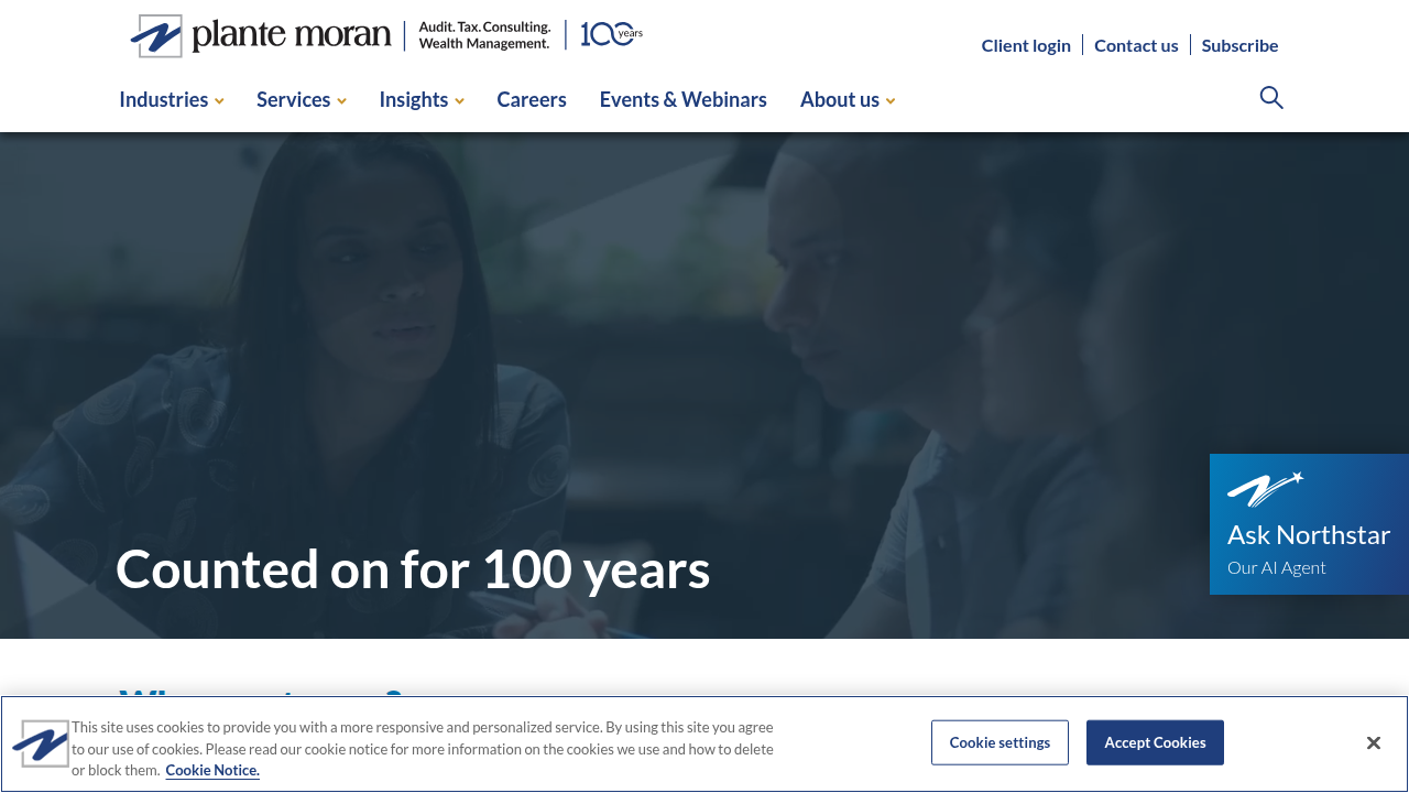 Screenshot of Plante Moran's website, featuring insights on 2026 technology industry trends.