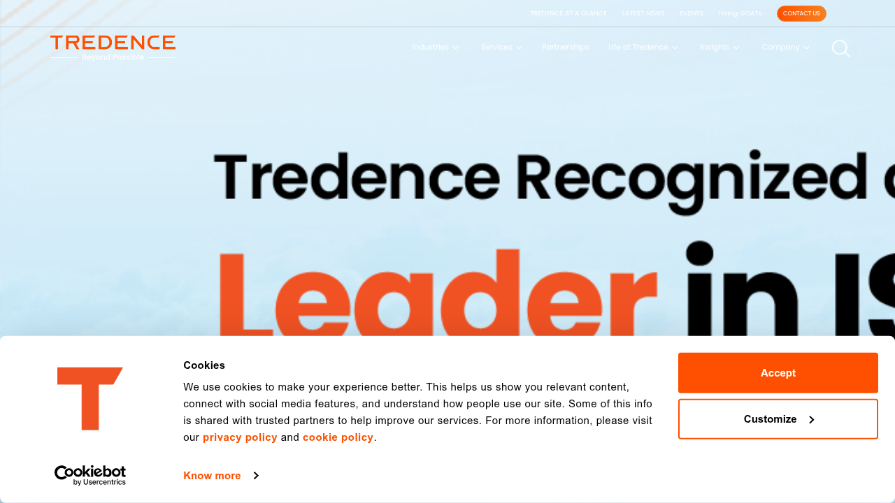The homepage of Tredence, a company offering solutions and guidance on AI compliance.