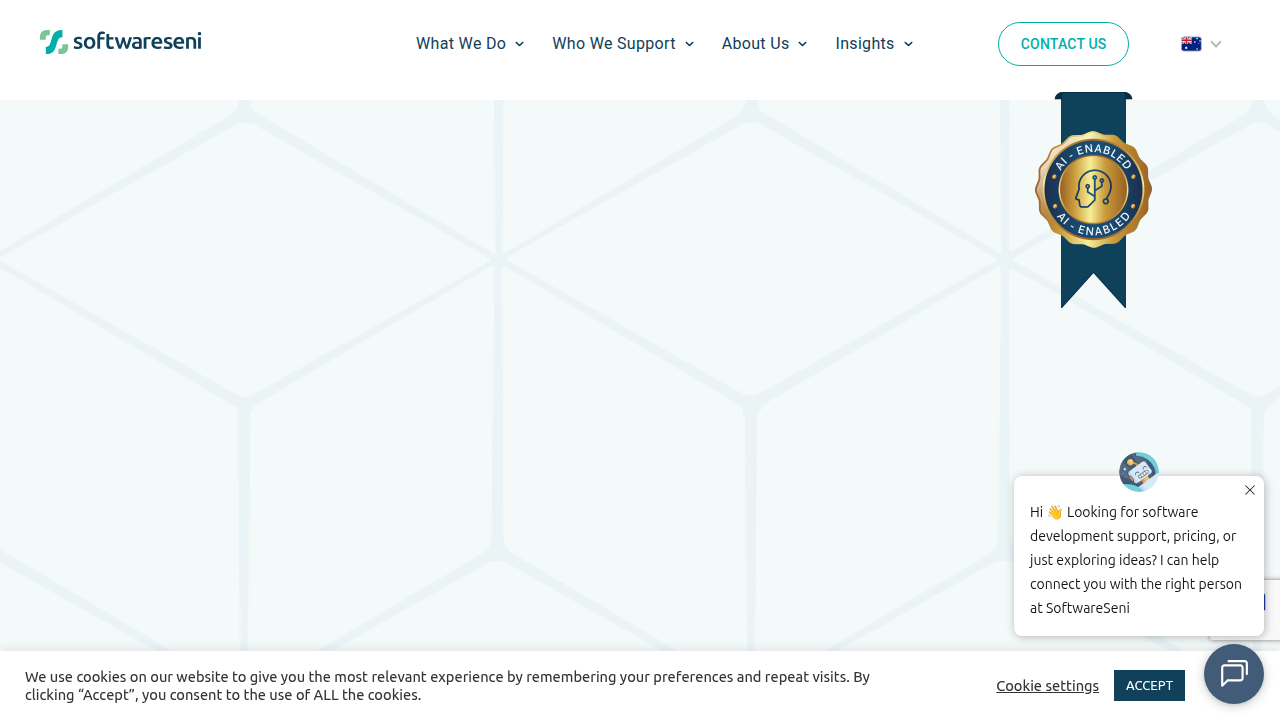 Homepage of SoftwareSeni, a company providing insights into global AI regulation for tech companies.