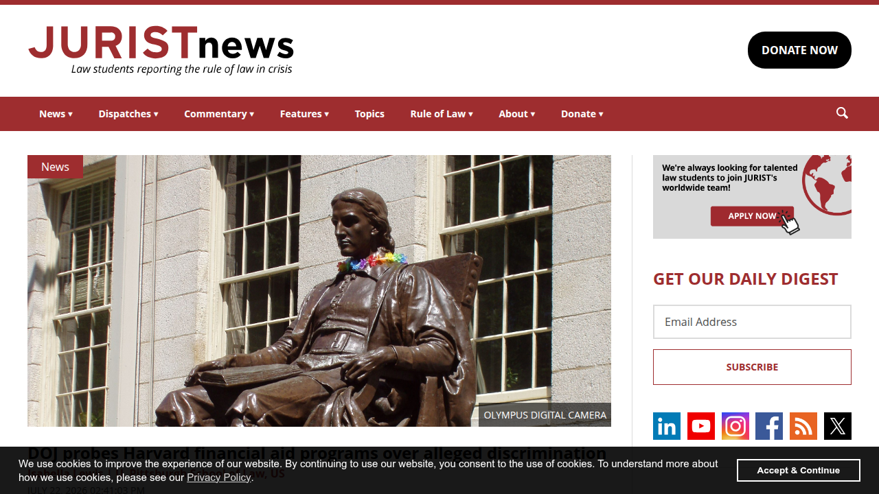 Jurist reports on legal news and developments globally, including international calls for AI regulation.