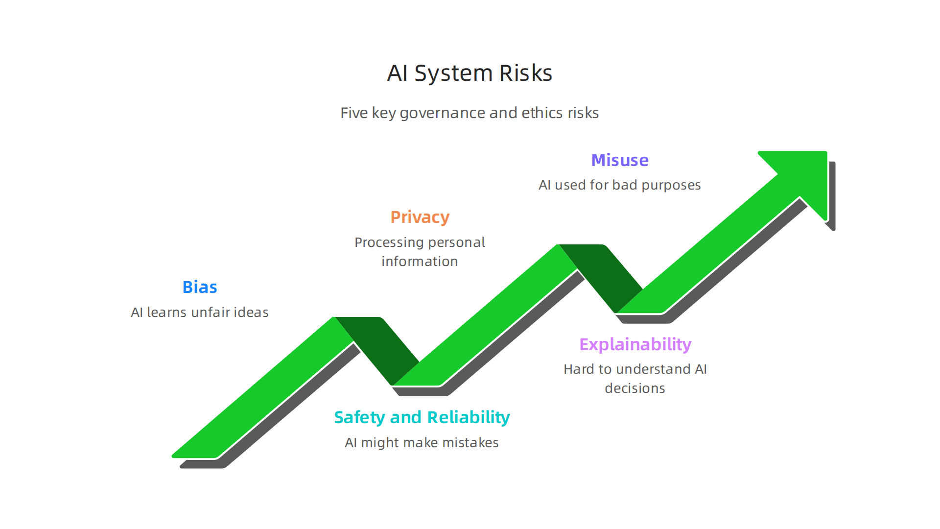 An infographic highlighting the five main risks associated with AI systems and their management.