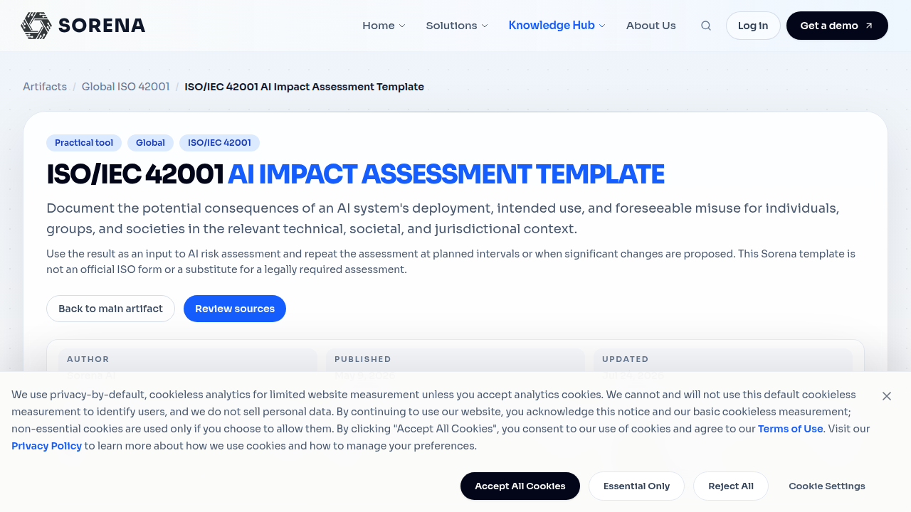 A template for conducting AI Impact Assessments, based on ISO/IEC 42001 standards, aiding in early risk identification.