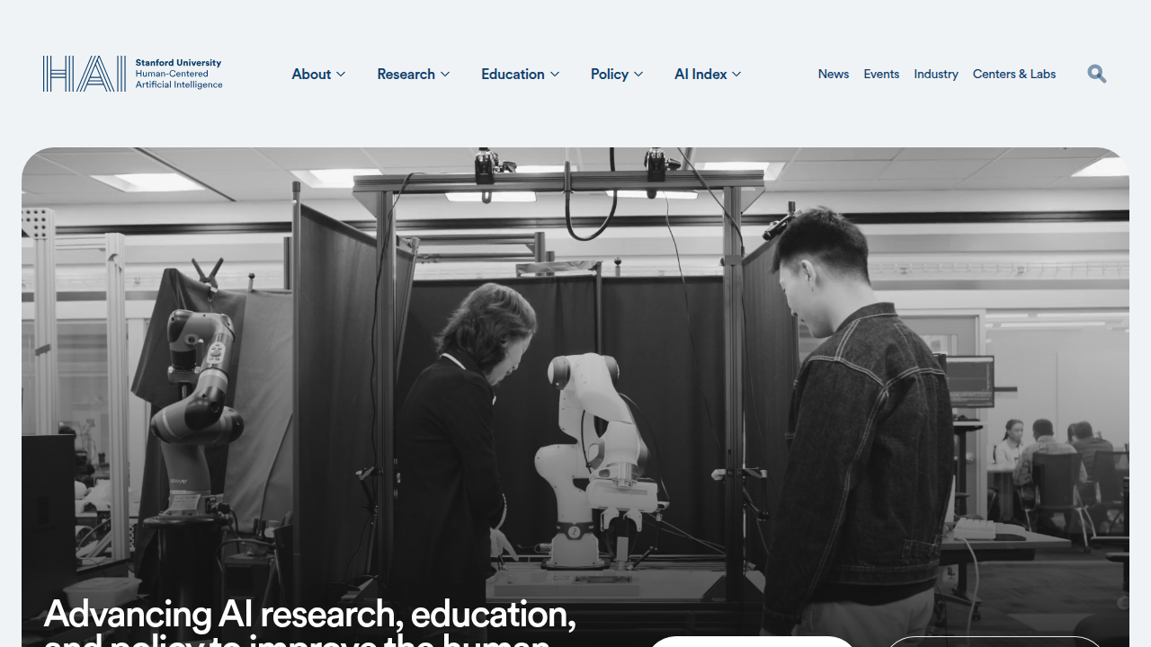 Screenshot of Stanford HAI's homepage, home to the annual AI Index Report.