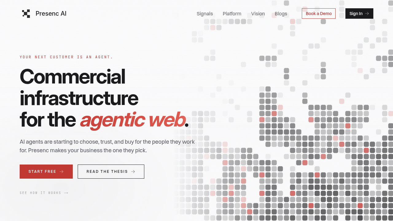 Screenshot of Presenc AI's homepage, providing AI policy and regulation insights.