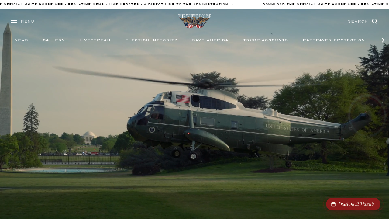 A screenshot of the White House official website, symbolizing governmental focus on national security and AI policy.