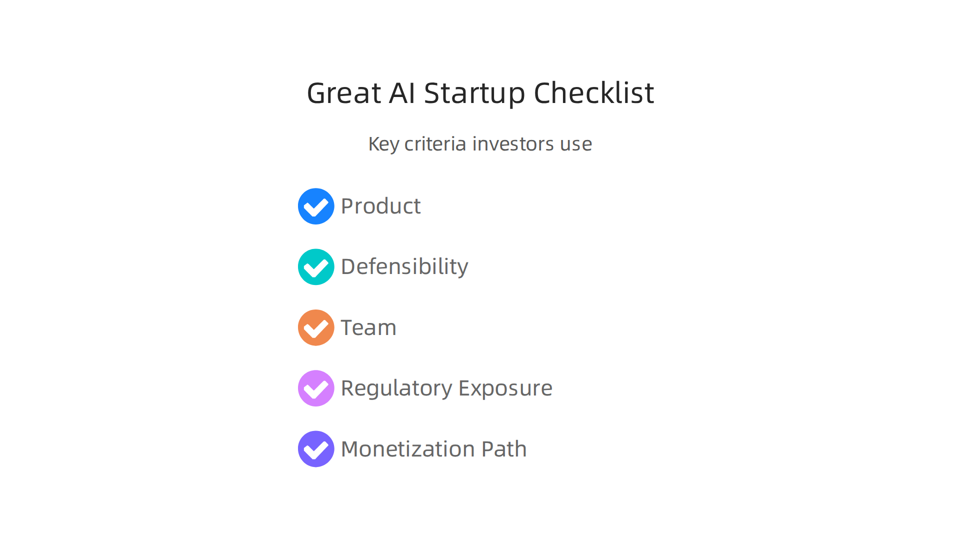 Key criteria investors use to evaluate and identify top AI startups in a competitive market.